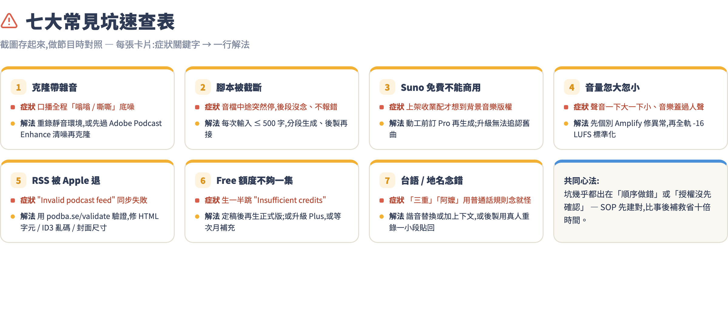 七大常見坑速查表