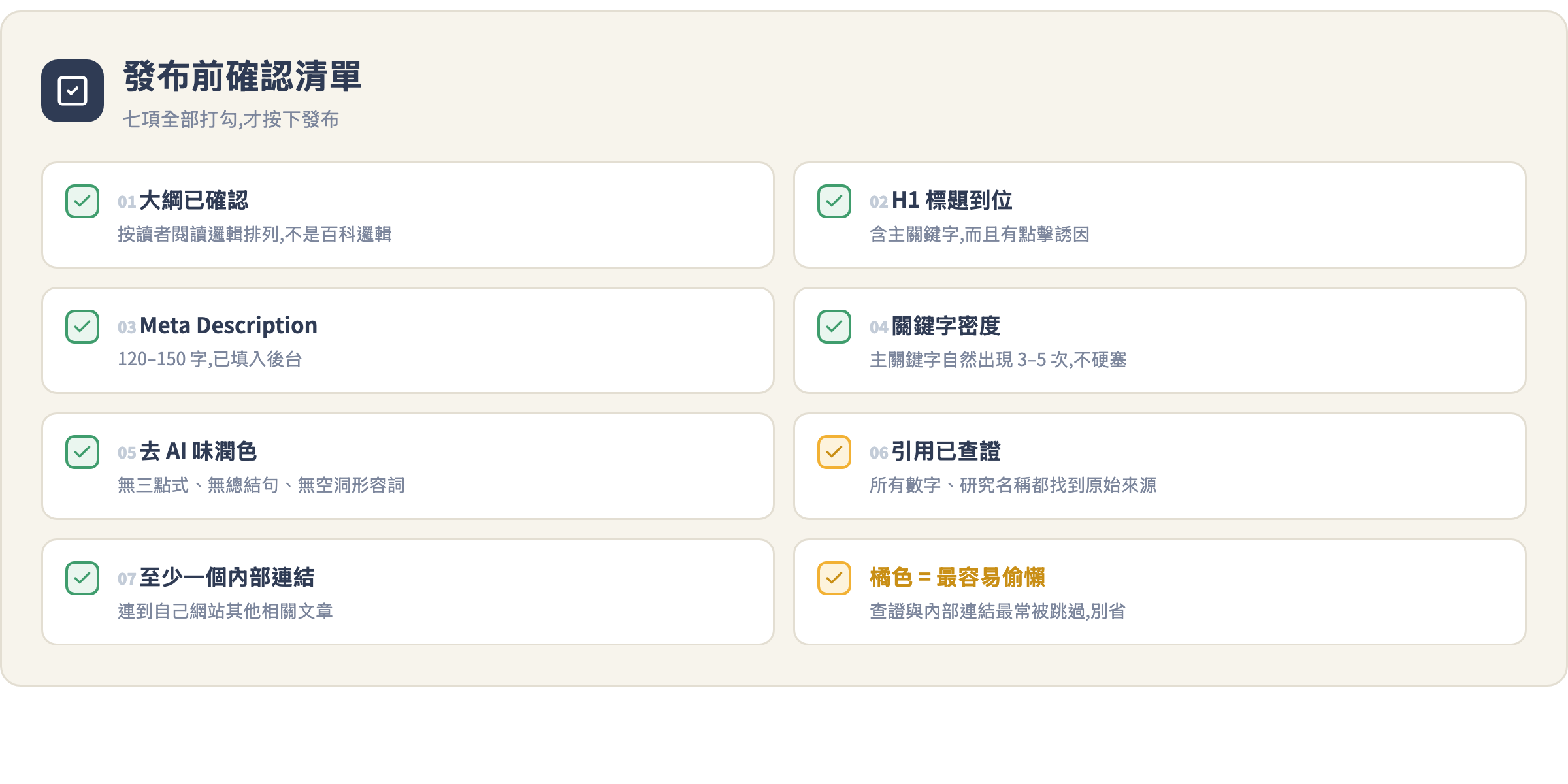 發布前確認清單