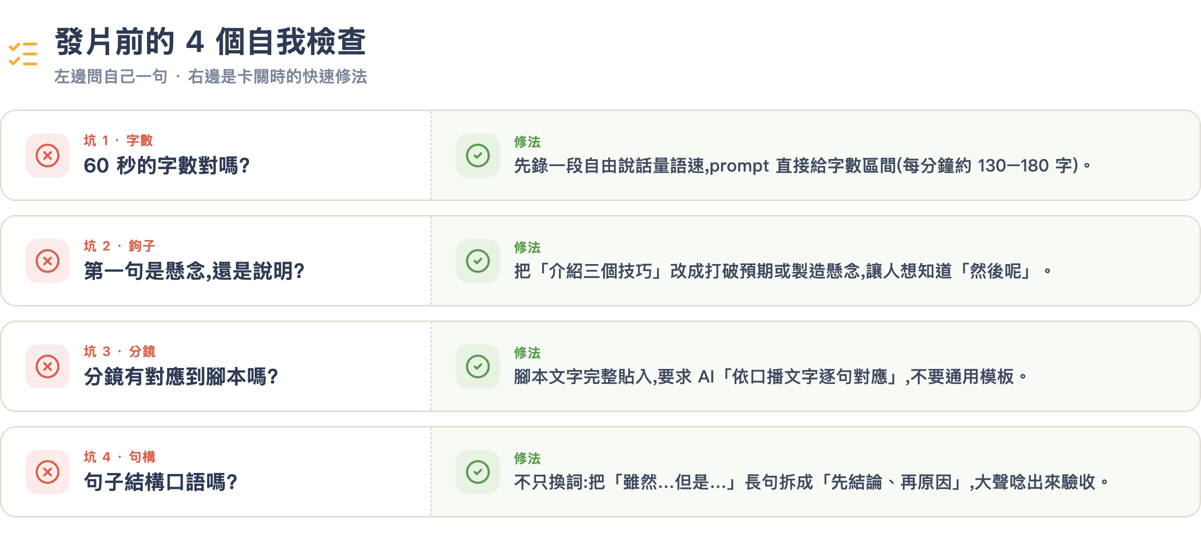 腳本常見坑自我檢查清單